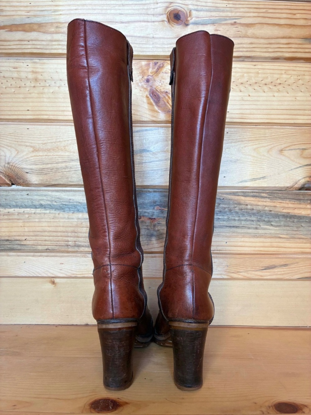 1970's Lace Up Campus Boots tall brown leather - Picture 11 of 13
